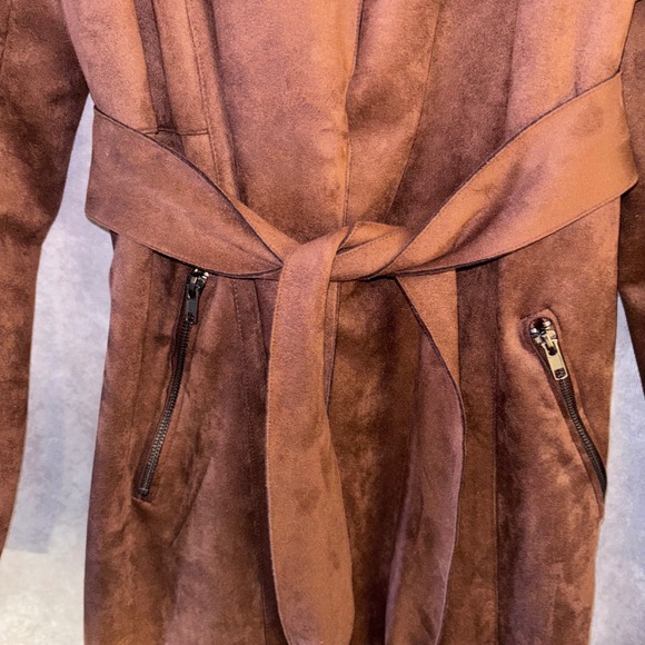Torrid Women's Size 2X Brown Faux Suede Trench Coat Duster Belted Zip Pockets - Picture 8 of 8